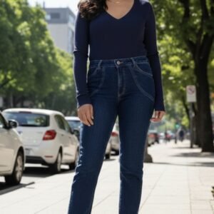 Mom Jeans Tradicional Com Elastano – Azul escuro
