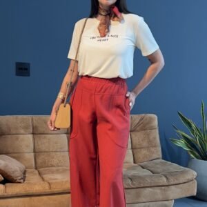Calça Recorte Vermelho Telha